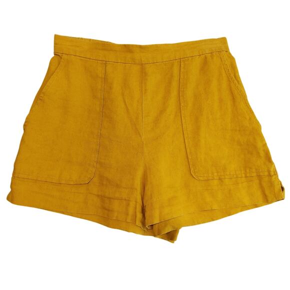 Aritzia Wilfred Linen Shorts Elastic Waist High Rise Lightweight Yellow Womens S - Picture 1 of 7